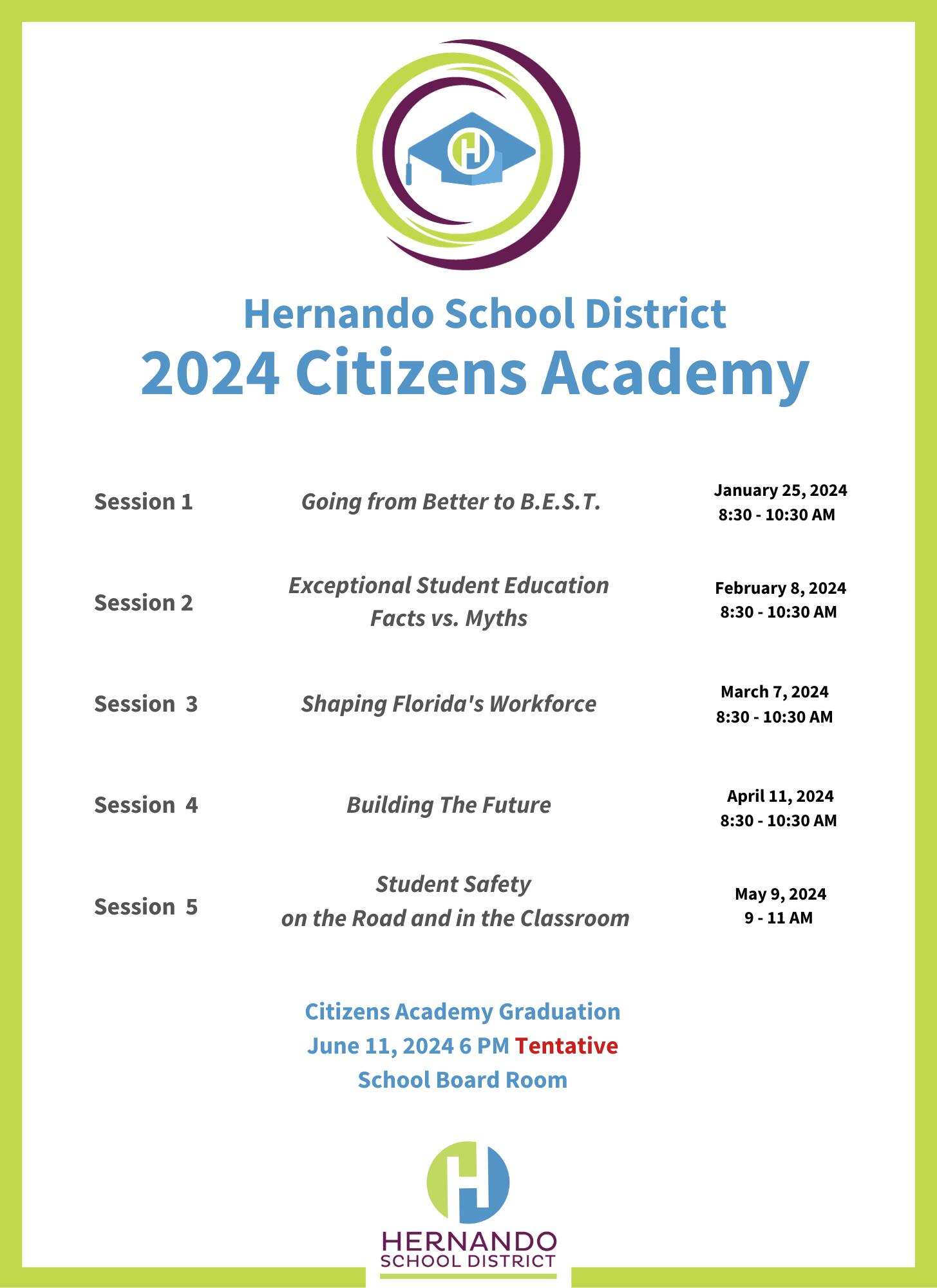 Citizen's Academy Scheudle