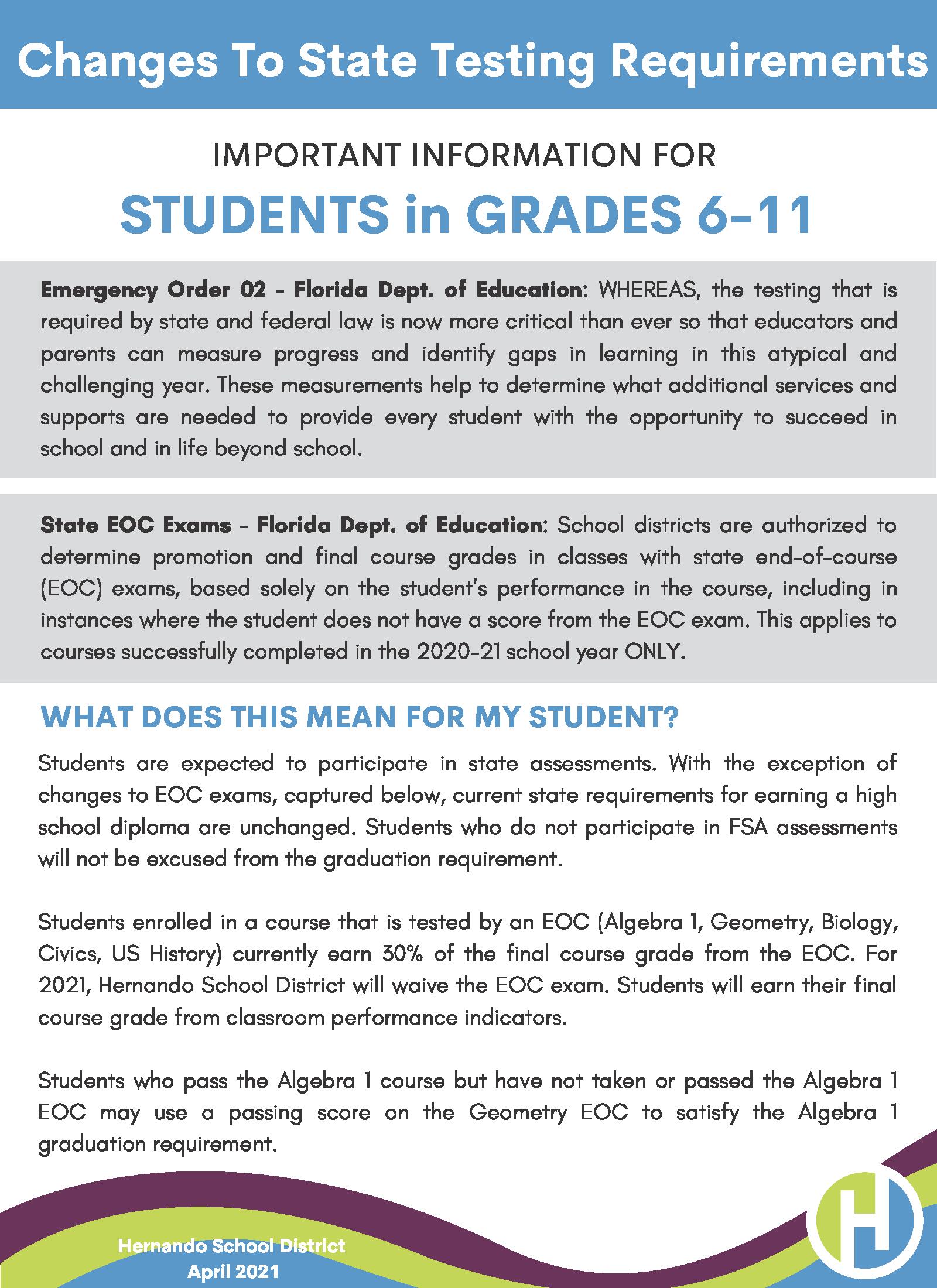 Guide to Understanding Changes to the State Testing for Grades 6-11