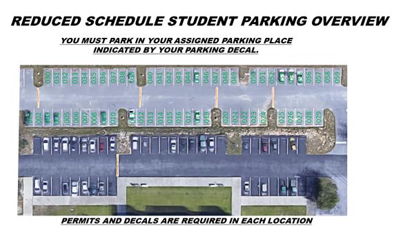 birds eye view of reduced Schedule Student Parking lots
