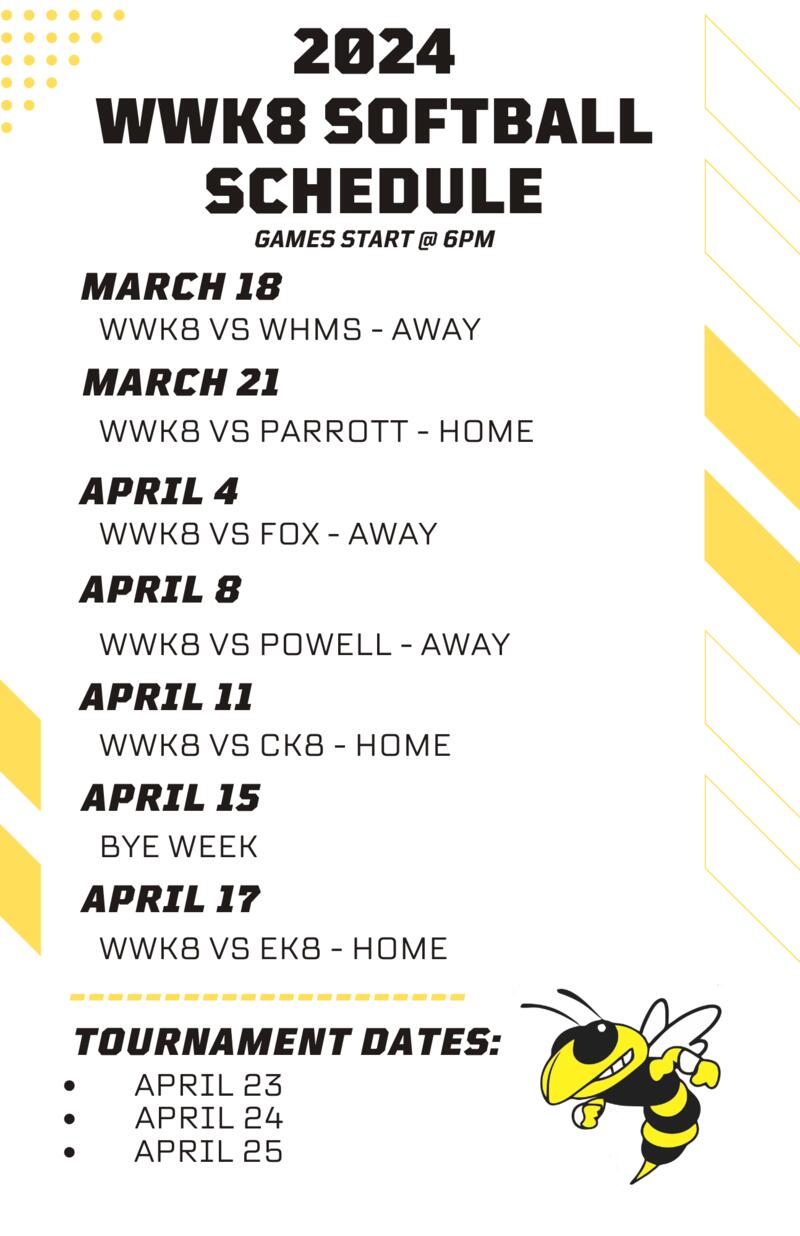 WWK8 2024 Softball Schedule