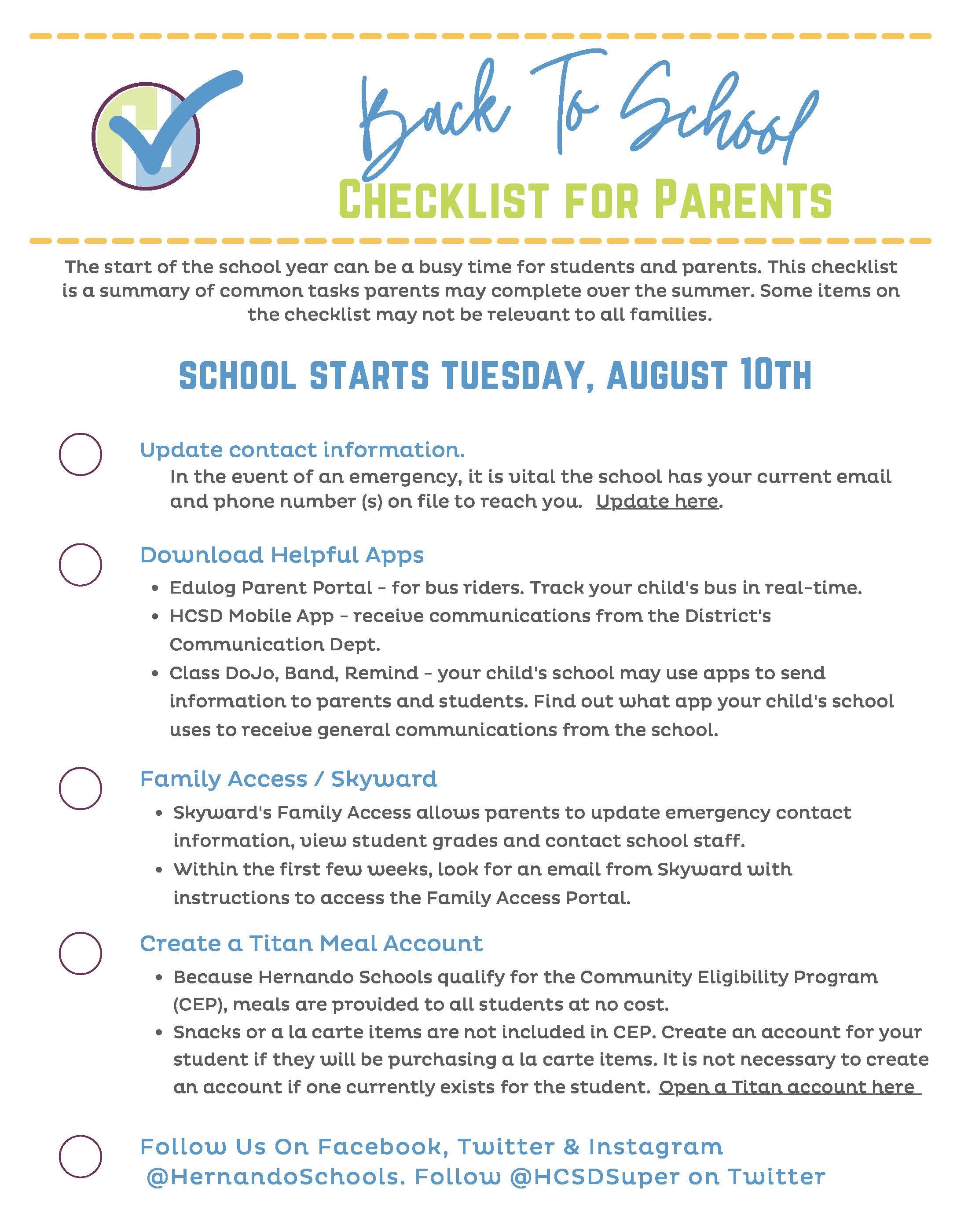 Parent Checklist